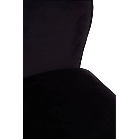 Close-up of black velvet chair backrest and seat upholstery