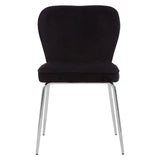 Black velvet dining chair with chrome metal legs front view