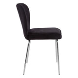 Black velvet dining chair with chrome legs side view