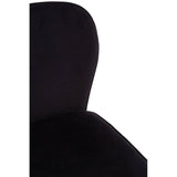 Close-up of black velvet chair backrest and seat upholstery