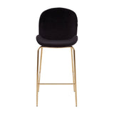 Black velvet bar stool with gold metal legs, front view