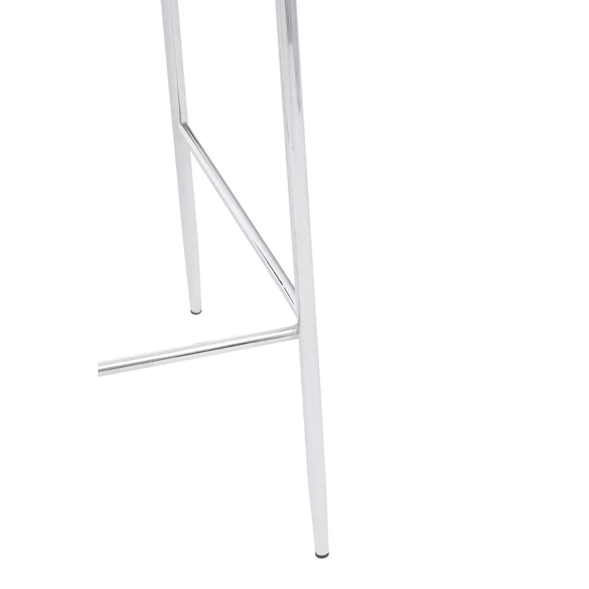 Chrome metal stool legs with crossbar support detail