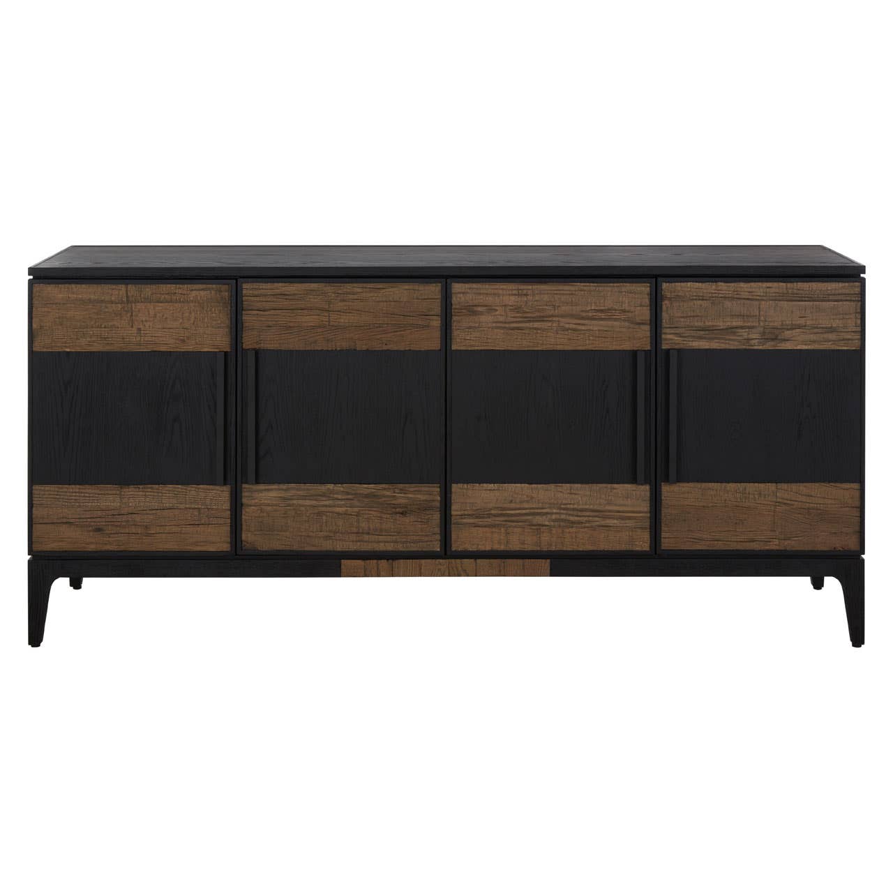 Oakwood Black and Natural Textured Sideboard with Four Cabinets and Carved Legs