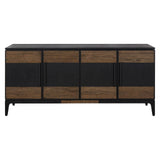 Oakwood Black and Natural Textured Sideboard with Four Cabinets and Carved Legs