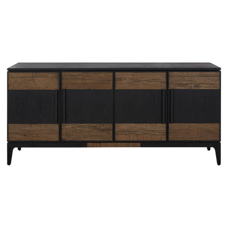 Oakwood Black and Natural Textured Sideboard with Four Cabinets and Carved Legs