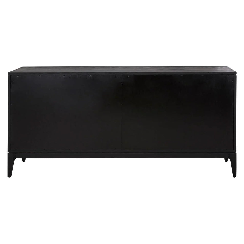 Oakwood Black and Natural Textured Sideboard with Four Cabinets and Carved Legs