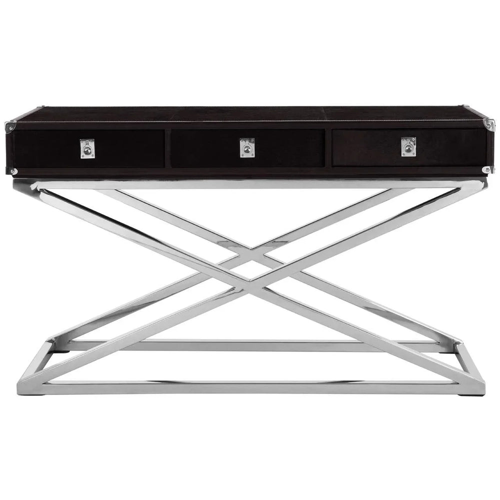 Ebony Leather 3-Drawer Console Table