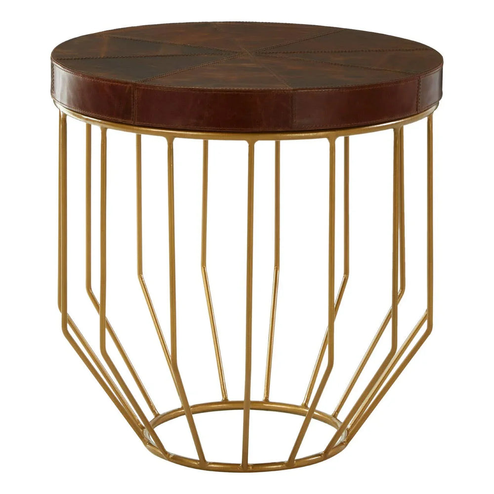 Luxury Tan Leather Side Table