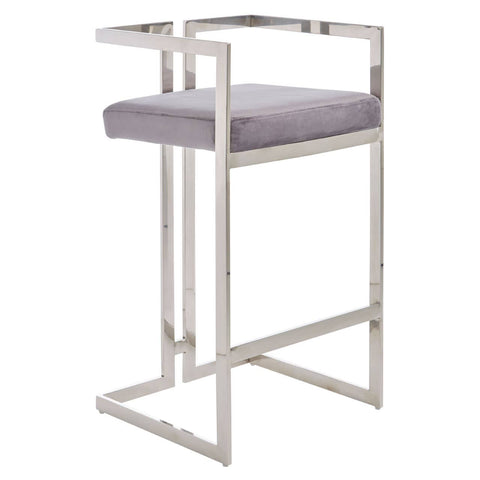 Luxe Grey Velvet Bar Stool