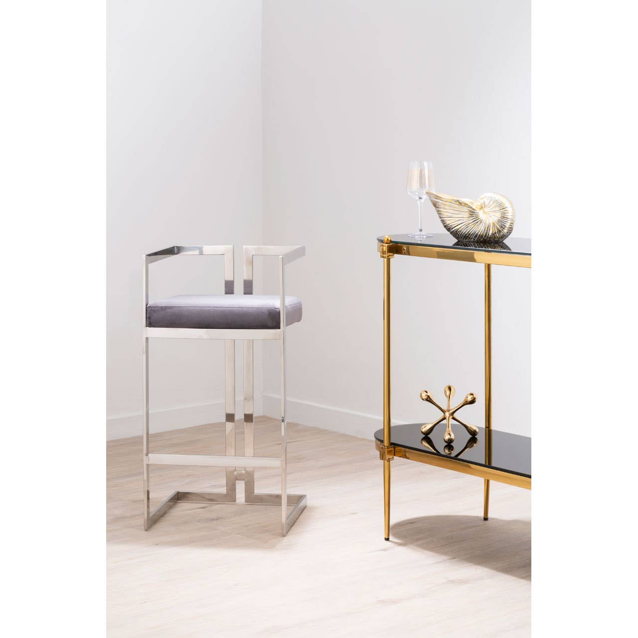 Luxe Grey Velvet Bar Stool