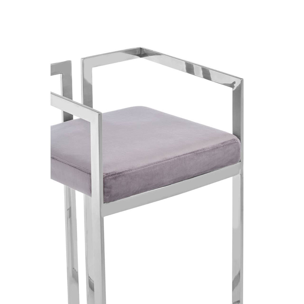 Luxe Grey Velvet Bar Stool