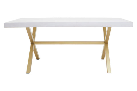 White wash mango wood dining table with a rectangular top and crossed wooden legs in a natural finish, showcasing a minimalist design suitable for modern dining spaces