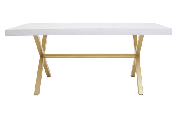 White wash mango wood dining table with a rectangular top and crossed wooden legs in a natural finish, showcasing a minimalist design suitable for modern dining spaces