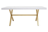 White wash mango wood dining table with a rectangular top and crossed wooden legs in a natural finish, showcasing a minimalist design suitable for modern dining spaces