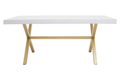 White wash mango wood dining table with a rectangular top and crossed wooden legs in a natural finish, showcasing a minimalist design suitable for modern dining spaces
