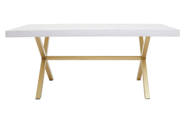 White wash mango wood dining table with a rectangular top and crossed wooden legs in a natural finish, showcasing a minimalist design suitable for modern dining spaces