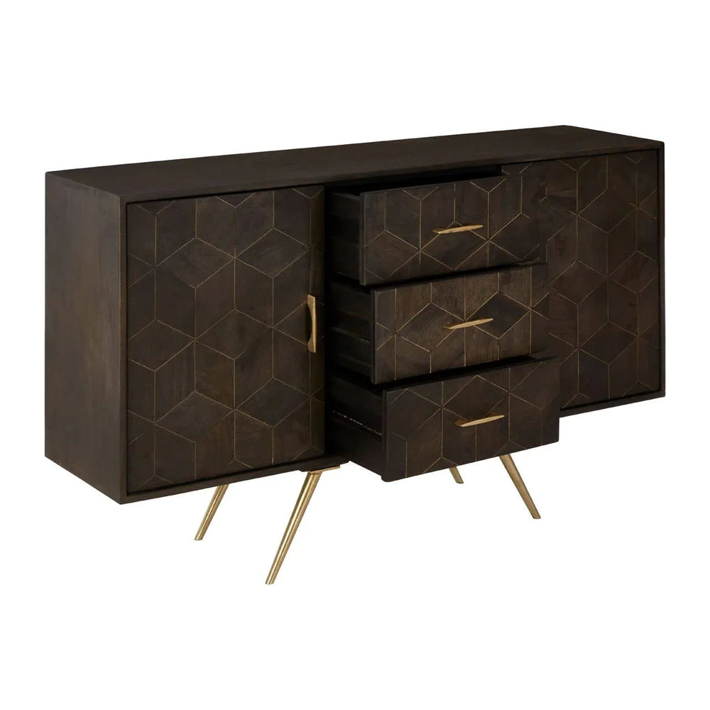 Royal Brass-Accented Mango Wood Sideboard