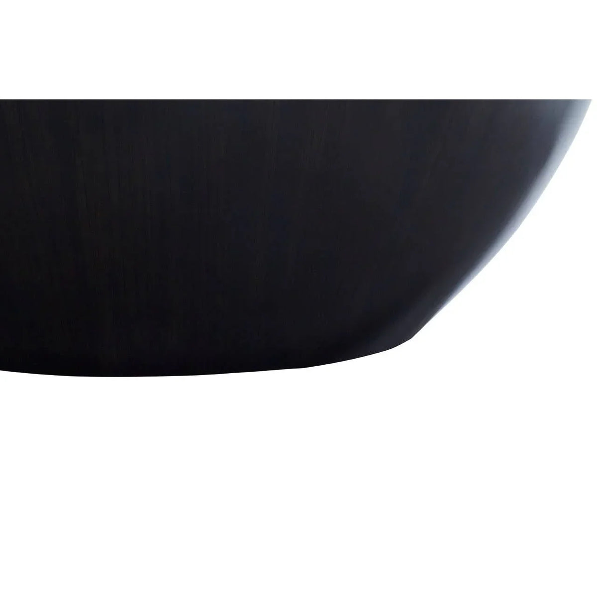 Black wooden dining table base with curved edge close-up