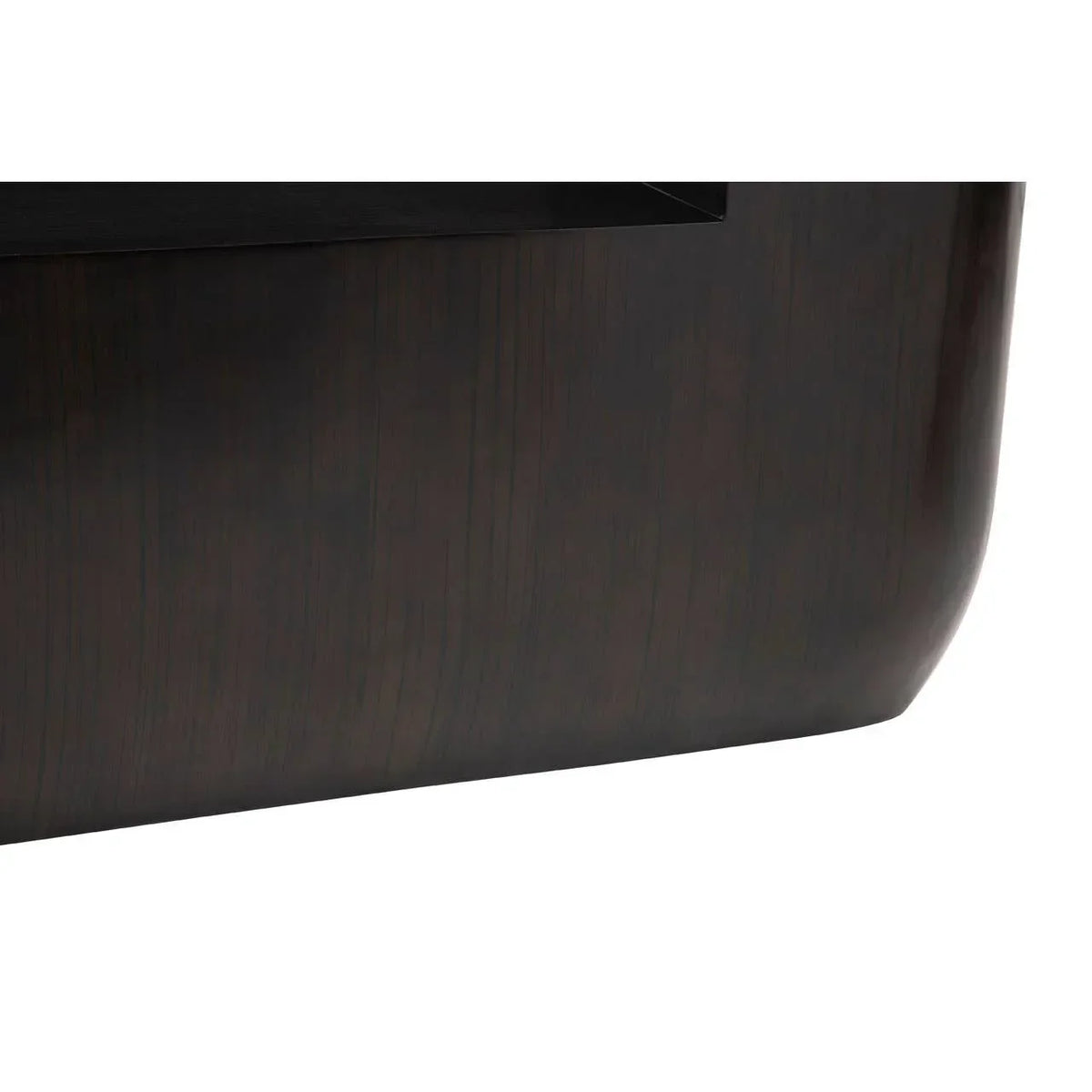 Close view of dark wood furniture frame with smooth curved corner