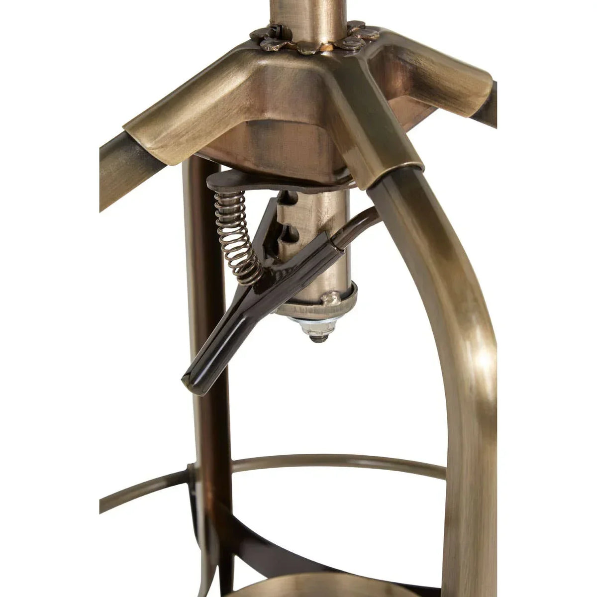 Antique brass adjustable bar stool mechanism and base detail