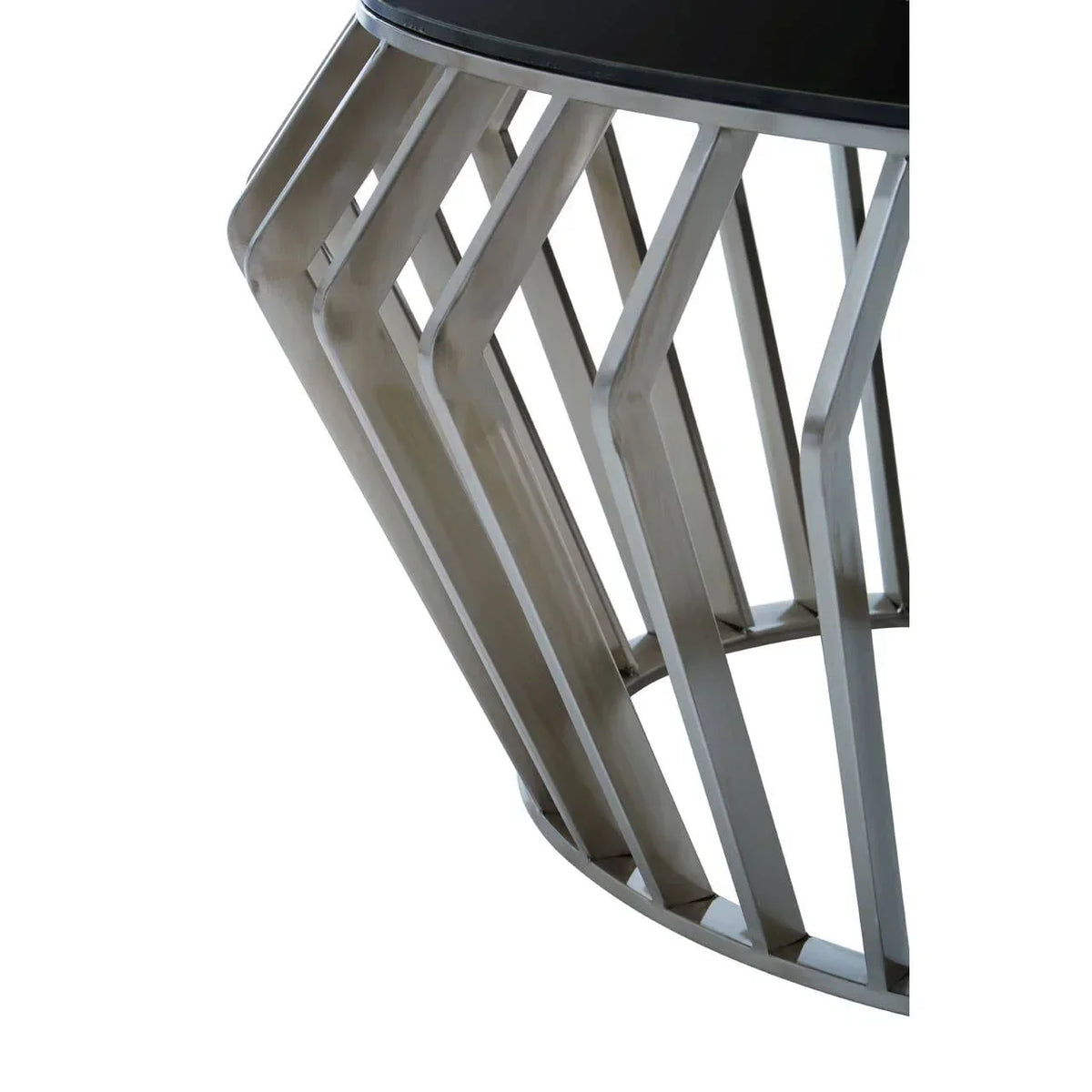 Modern metal coffee table base with geometric design and silver finish