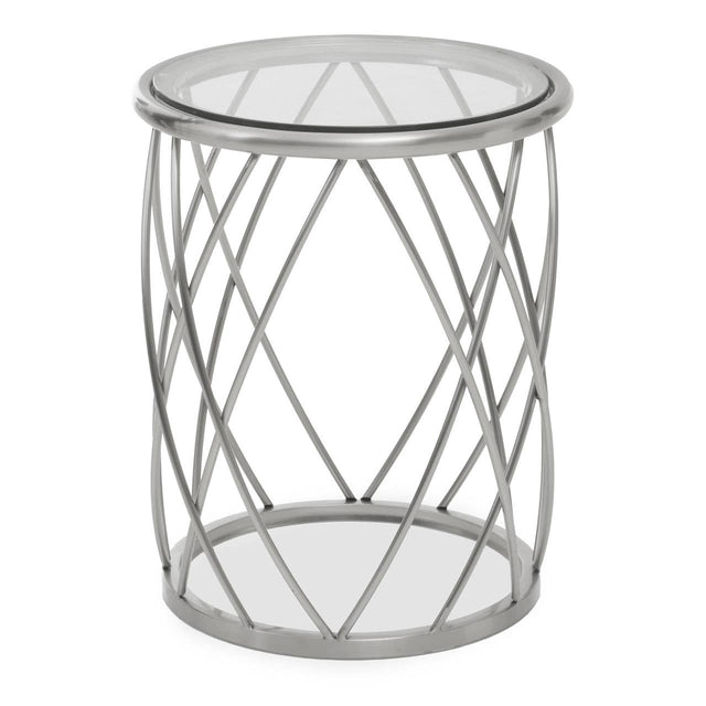 Silver Geometric Glass Side Table