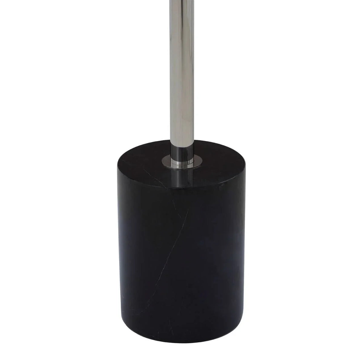 Black marble lamp base with chrome metal stand, close-up on cylindrical design