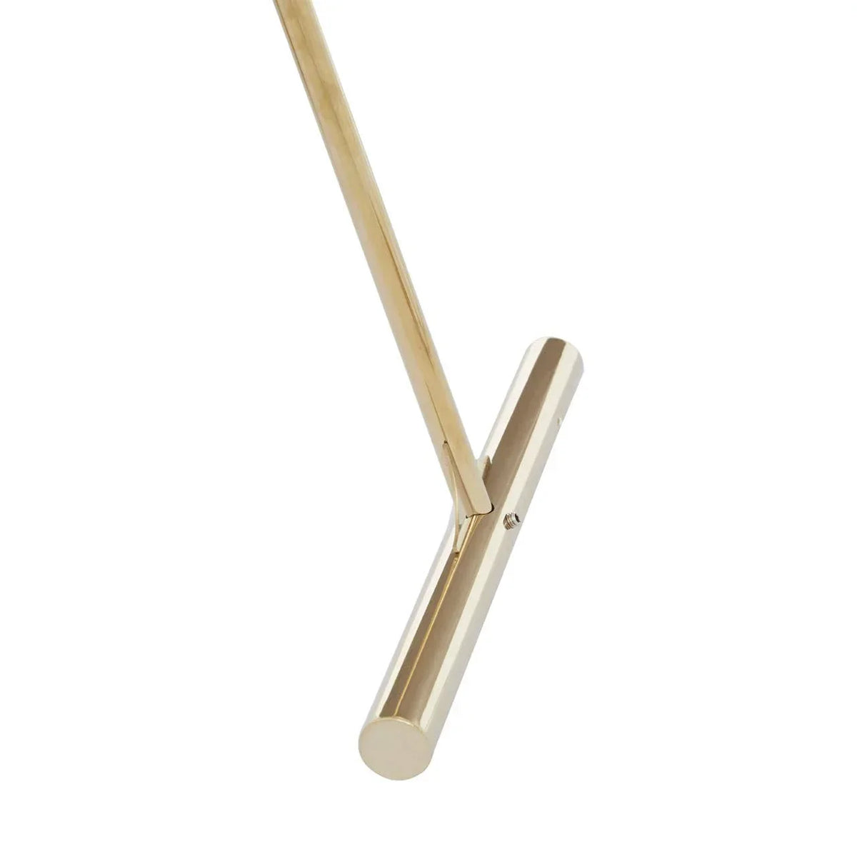 Gold metal table lamp arm and cylindrical base detail