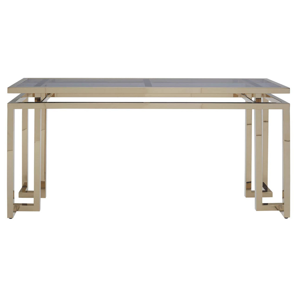 Golden Geometric Glass Console Table
