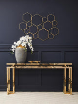 Golden Geometric Glass Console Table