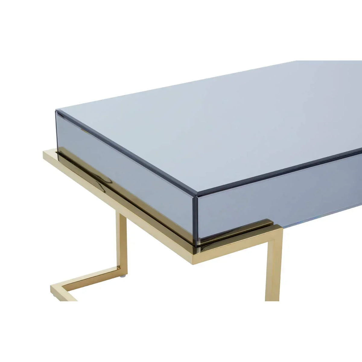 Modern glass top coffee table with gold metal legs and minimalist design