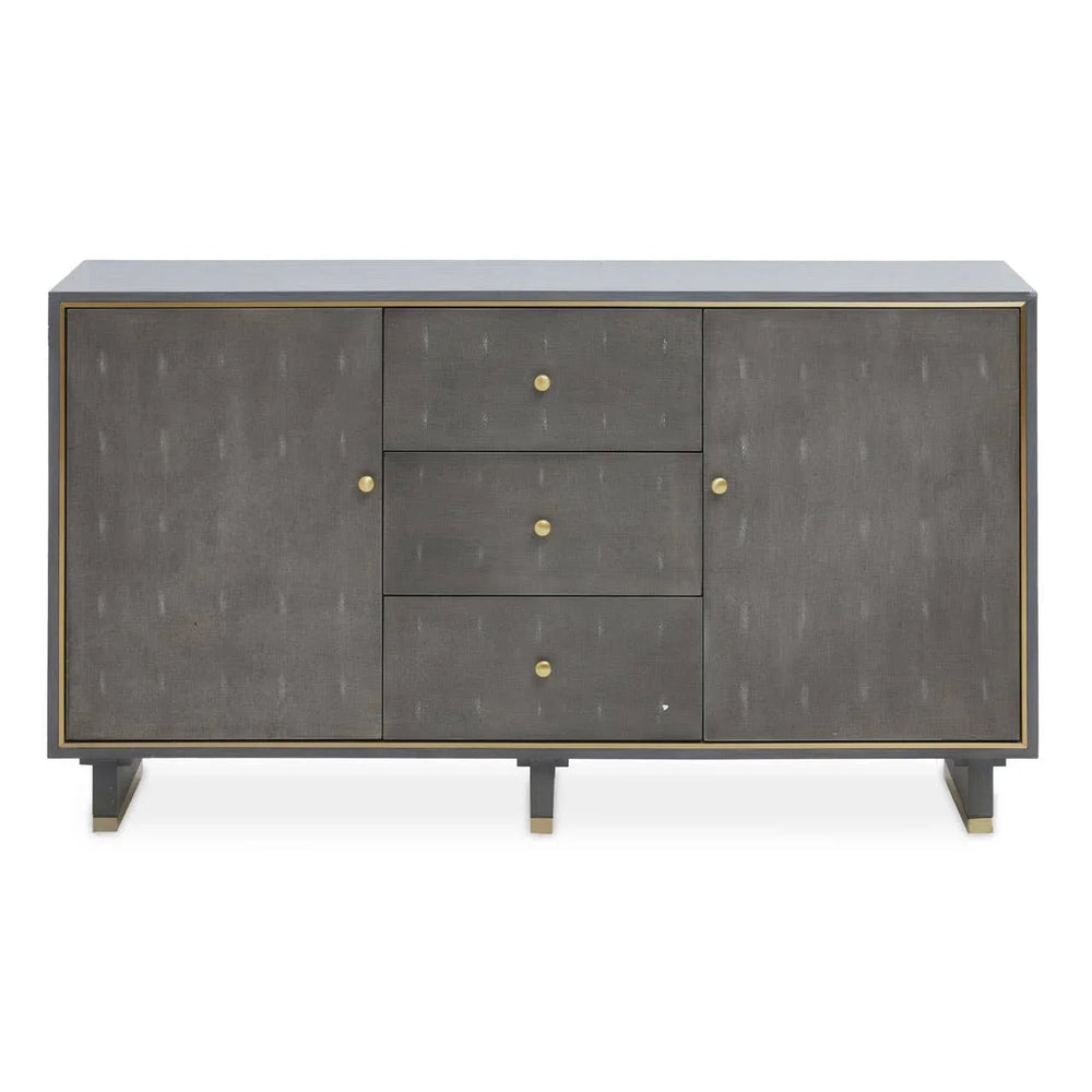 Luxury Grey Shagreen Three Drawer Sideboard with Gold Accents