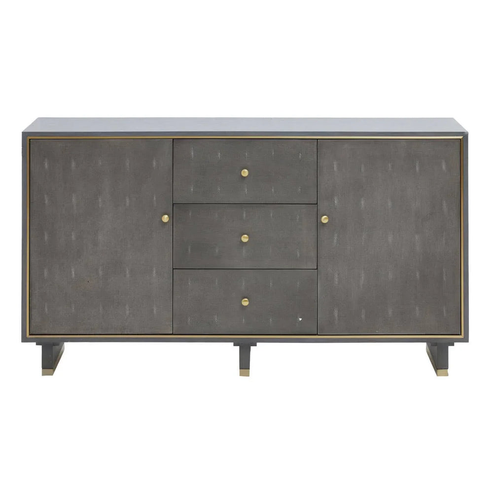 Luxury Grey Shagreen Three Drawer Sideboard with Gold Accents