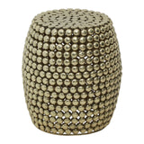 Gold finish stool and side table with a textured surface featuring a pattern of small, raised dots, creating a decorative and modern look. The piece has a cylindrical shape and is suitable for use as both a stool and a side table