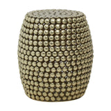 A gold-finished stool and side table with a textured surface featuring a pattern of small, raised dots, creating a modern and stylish look. The piece has a cylindrical shape and a smooth top, suitable for use as both a stool and a side table