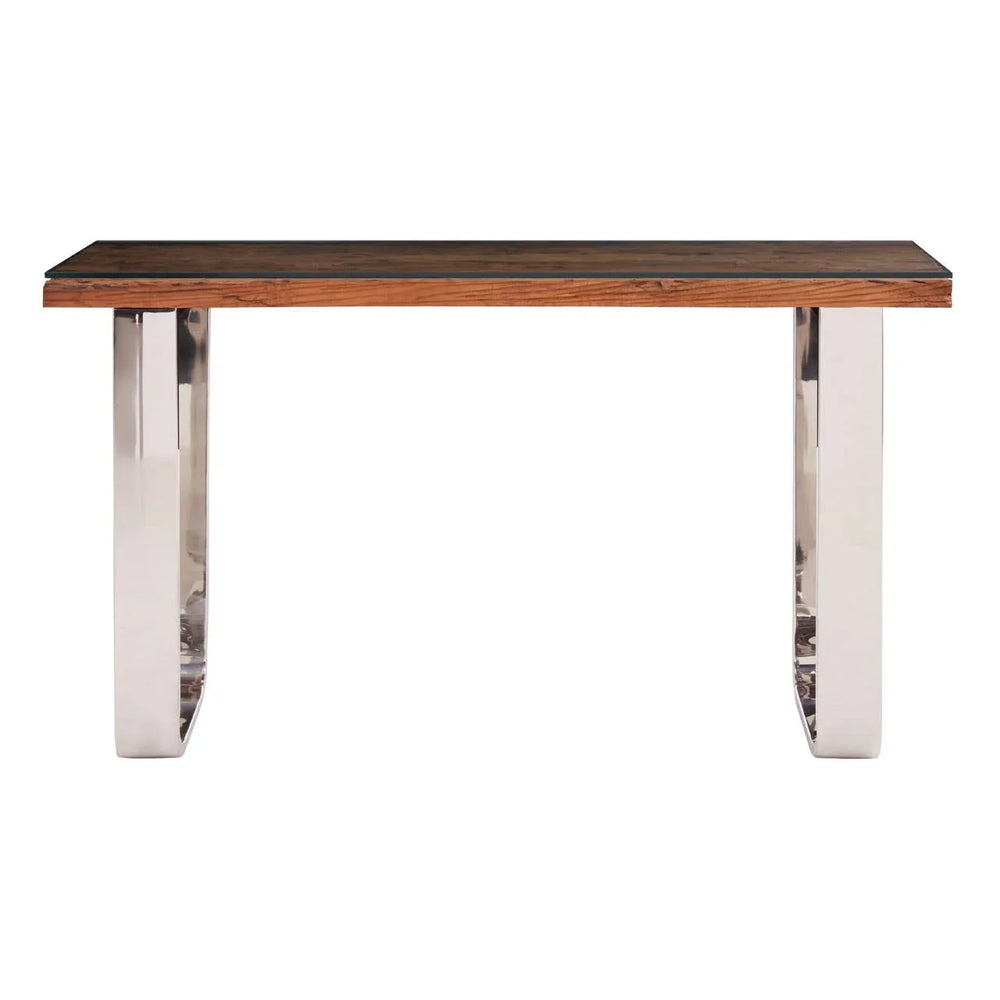Rustic Wood Glass Console Table