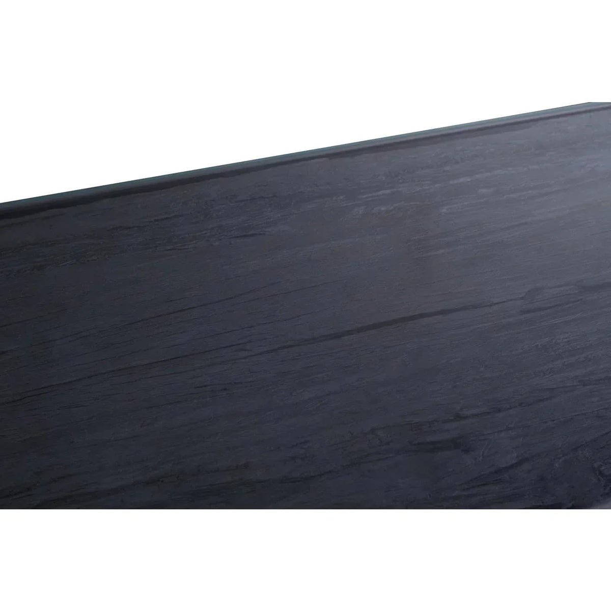 Close-up of black wood dining table surface with natural grain texture