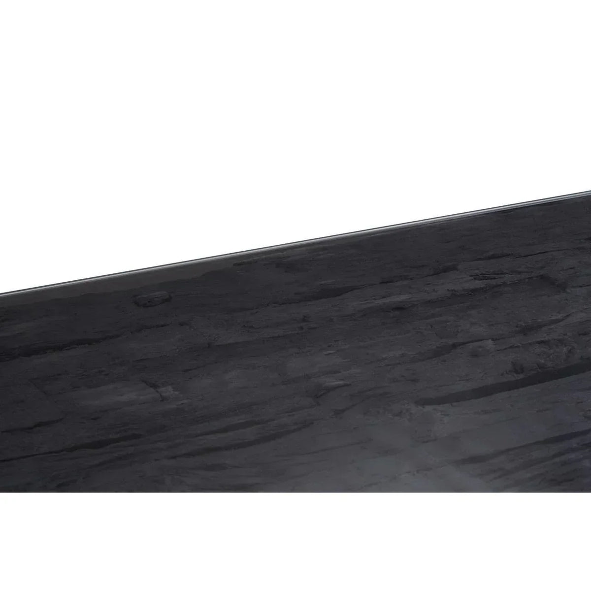 Close up of black wood dining table surface with visible grain texture