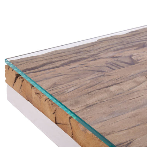 Rustic Wood Glass Side Table
