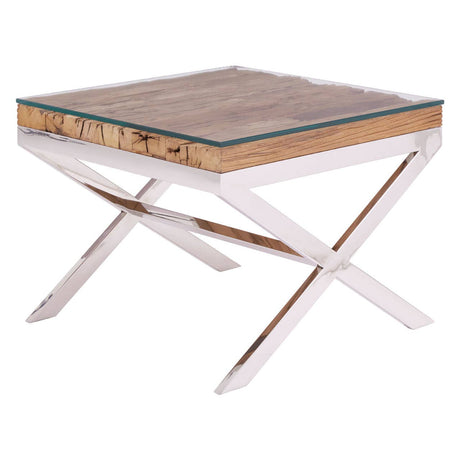 Rustic Glass Top End Table