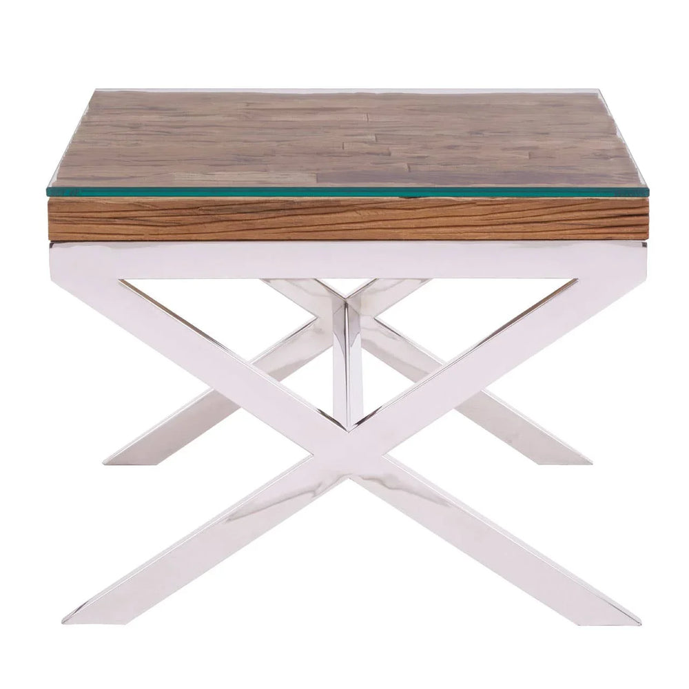 Rustic Glass Top End Table