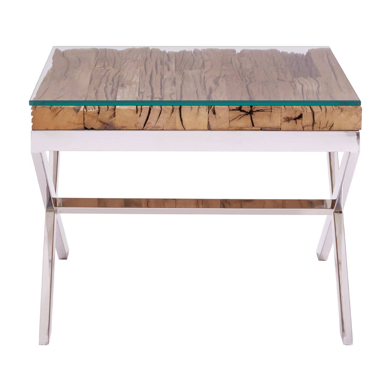 Rustic Glass Top End Table