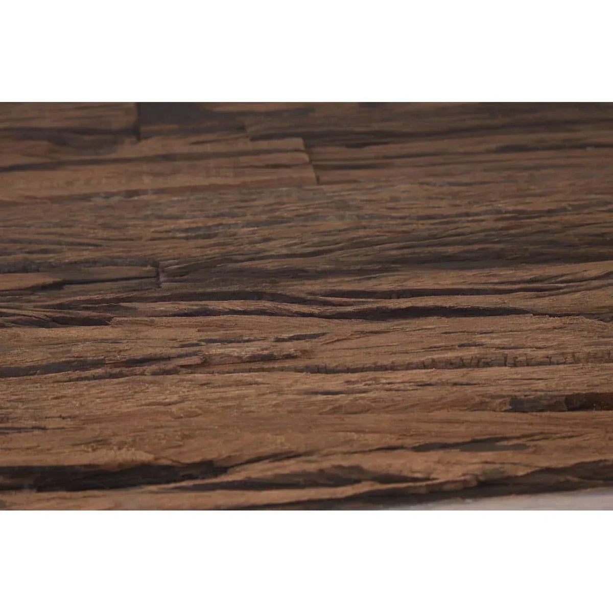 Close view of rustic wooden table top with textured grain detail