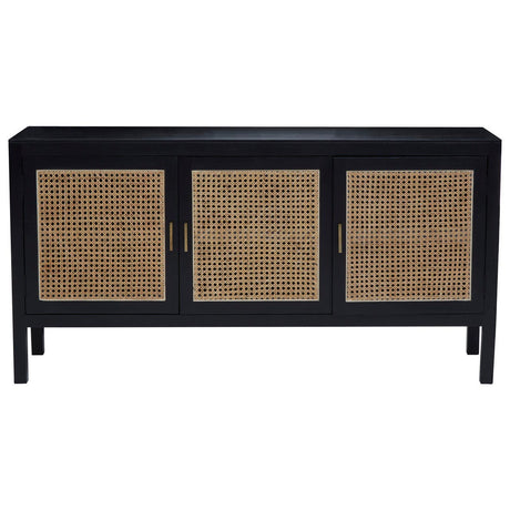 Rattan Black Finish Sideboard with Natural Criss Cross Doors