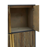 Textured wooden cabinet featuring an open top compartment with a single door, showcasing a spacious interior. The cabinet has a natural wood finish with visible grain patterns and a sleek design