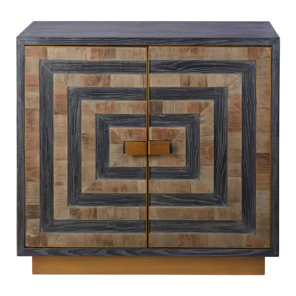 Reclaimed Elm Wood Sideboard with Brass Base - Rustic Charm for Modern Homes