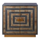 Reclaimed Elm Wood Sideboard with Brass Base - Rustic Charm for Modern Homes