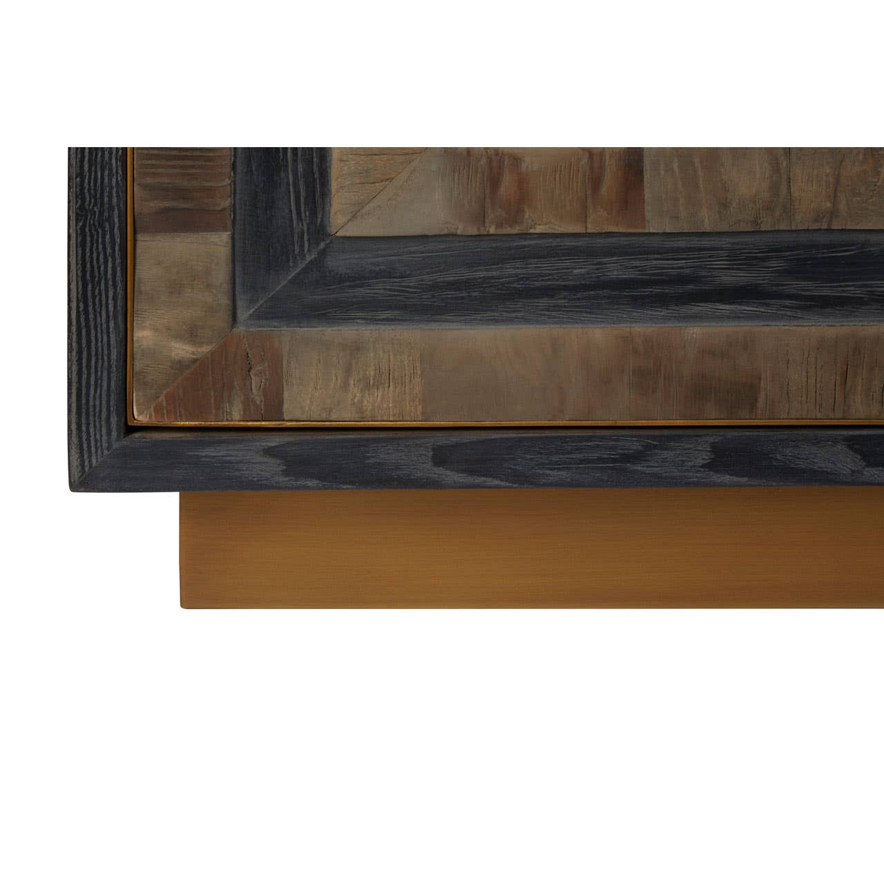 Reclaimed Elm Wood Sideboard with Brass Base - Rustic Charm for Modern Homes