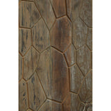 Close-up view of the textured surface of the Malay Recycled Elm Wood Tall Cabinet, showcasing a unique hexagonal pattern in rich brown tones with natural wood grain variations