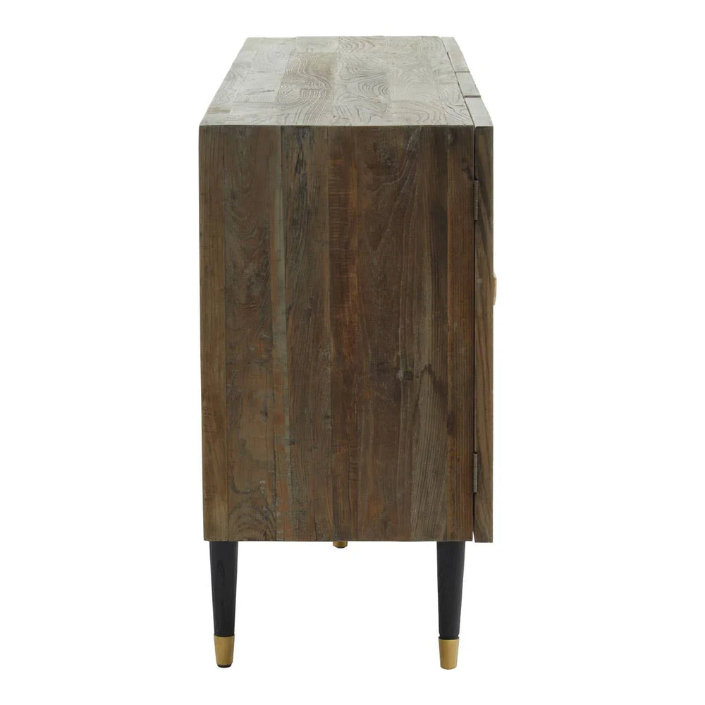 Geometric Charm Recycled Elm Sideboard with Black Legs